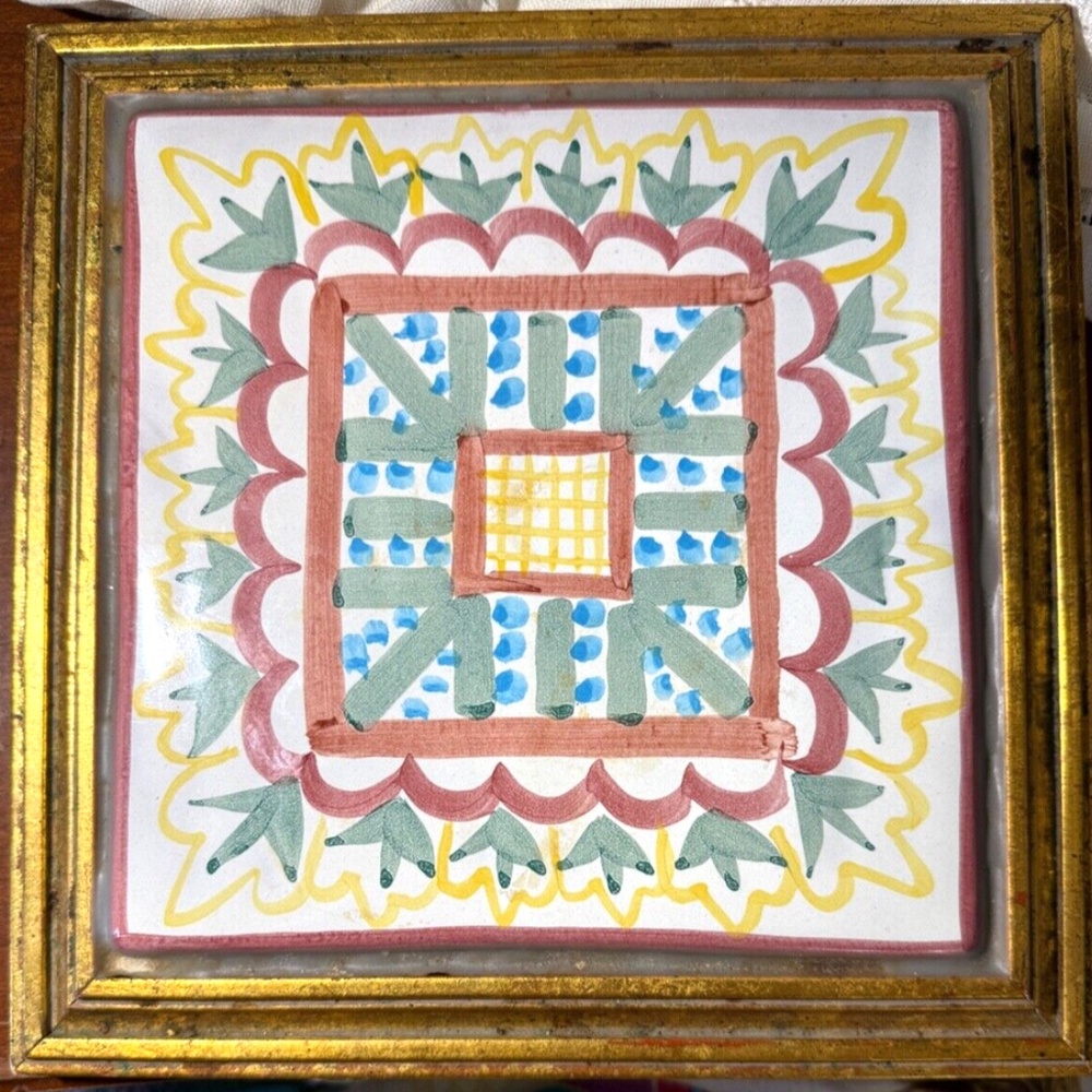1980 Mackenzie-Childs Madison ceramic Tile Trivet custom framed, wall hanging